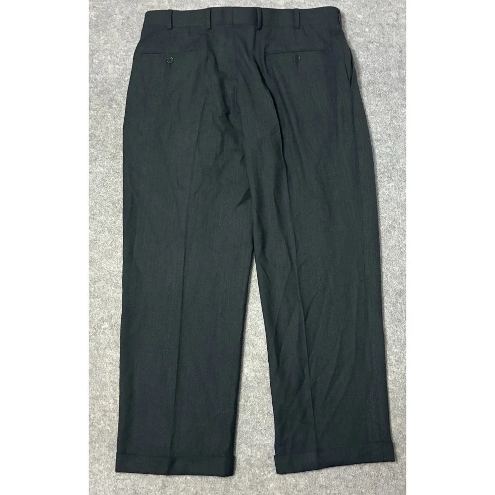 Brooks Brothers 346 Stretch Dress Pants Mens 36x28 Black Wool Pleated Cuffed
